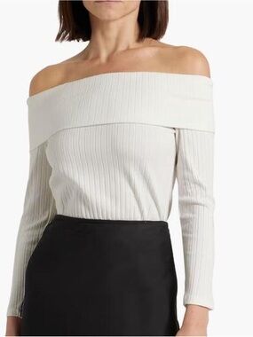VINCE NEW White Ribbed Knit Off Shoulder Long Sleeve Top Womens Size XSmall